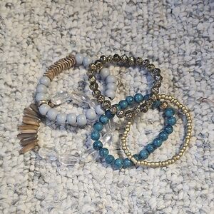 Elegant Beaded Bracelet Set - Blue, Gold, Silver